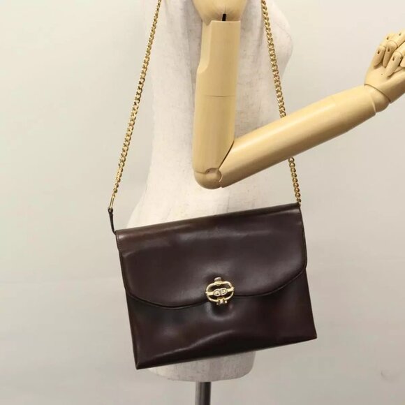 GUCCI Chain Shoulder Bag Leather Brown Gold Auth ep7469 - Picture 3 of 16